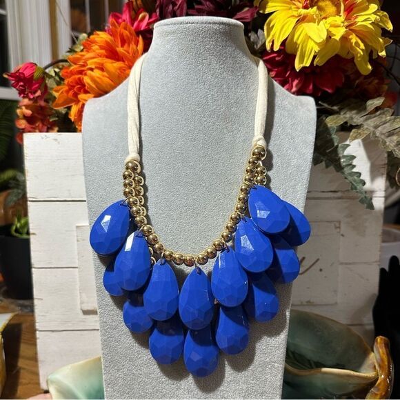 Chunky Blue Statement Neck with Ribbon Tie Back - Picture 1 of 2
